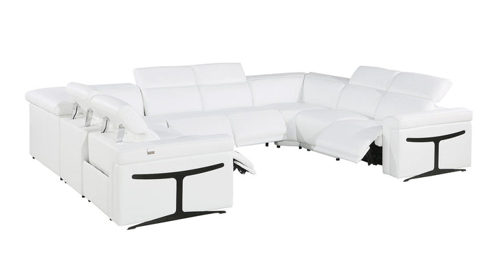 DivanItalia 1126 8-Piece U-Shaped Sectional Sofa in Top Grain Italian Leather with 4 Power Recliners &amp; Power Headrests – No Console - White