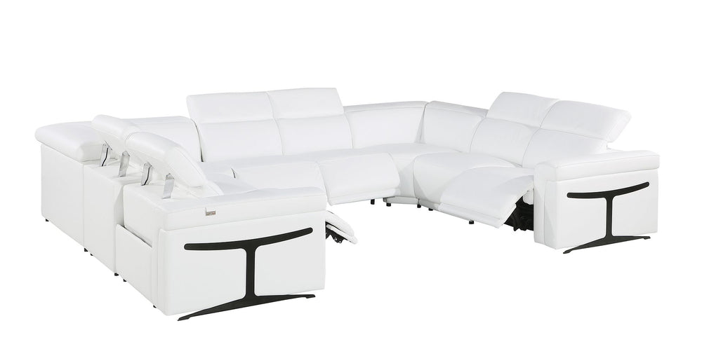 DivanItalia 1126 8-Piece U-Shaped Sectional Sofa in Top Grain Italian Leather with 4 Power Recliners & Power Headrests – No Console - White