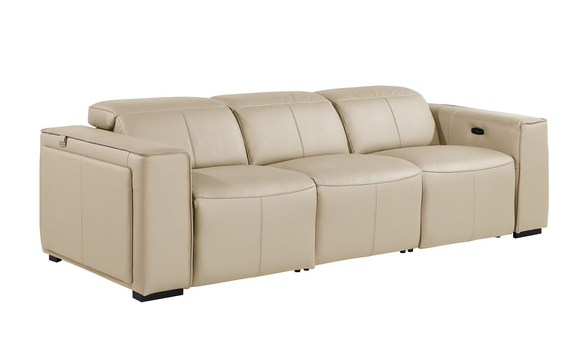 DivanItalia 1224 7-Piece Modular Power Reclining Sofa, Loveseat & Chair Set in Top Grain Italian Leather with 5 Power Recliners & Power Headrests - Beige