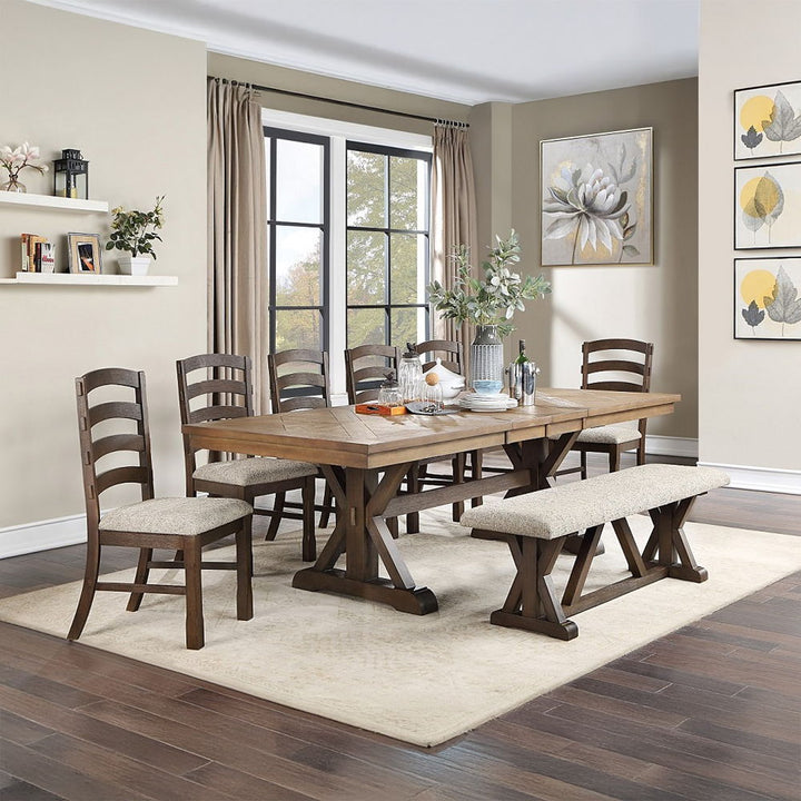 Pascaline - Dining Table - Gray Fabric, Rustic Brown & Oak