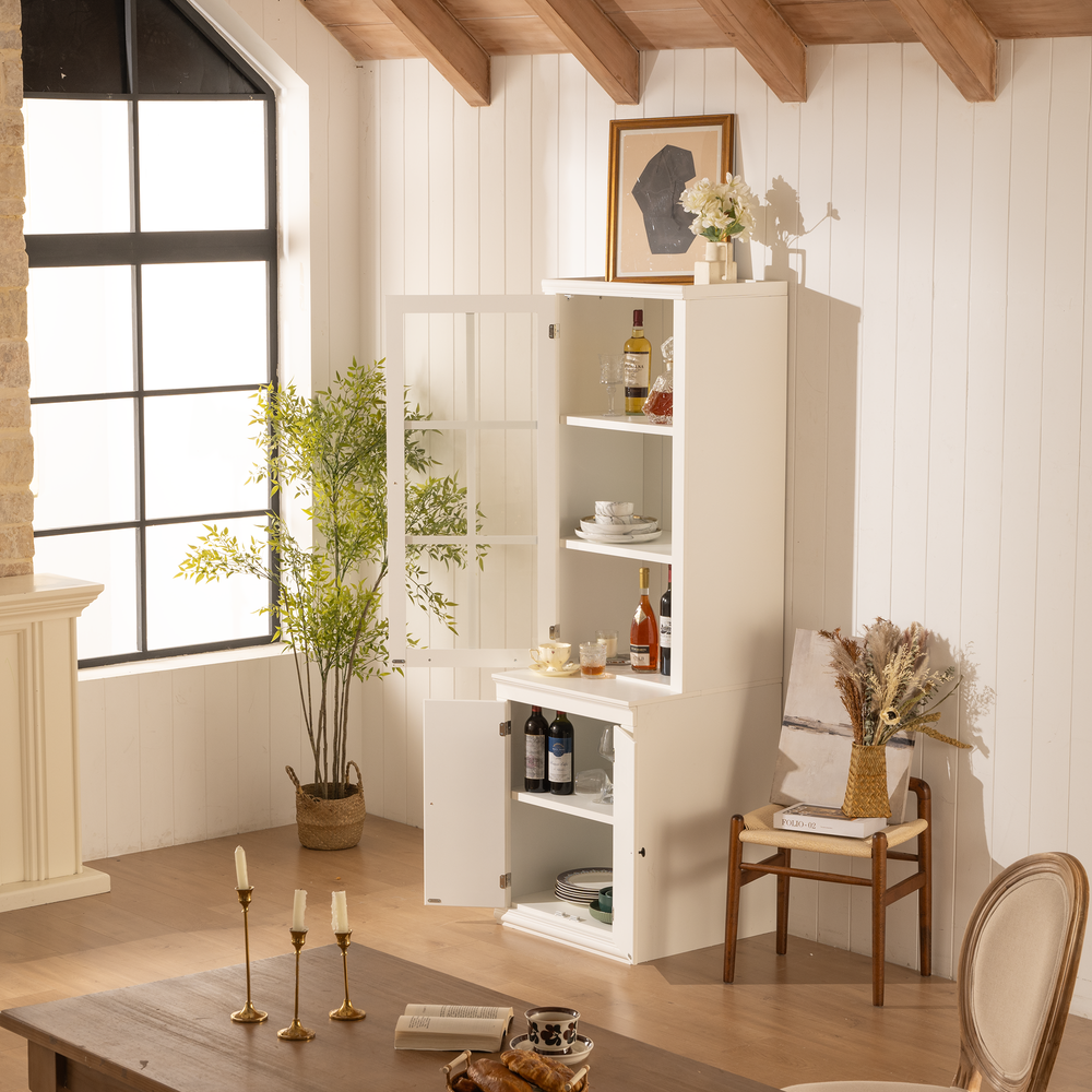 retro-style-hutch-cabinet-with-single-glass-door-white