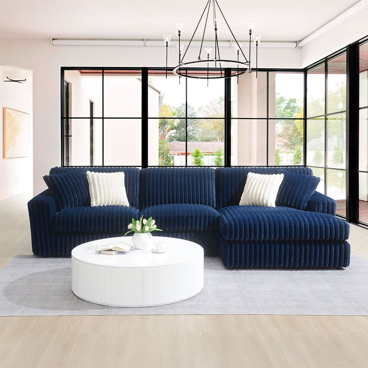 Breton - Sectional Sofa With 4 Pillows - Blue Corduroy