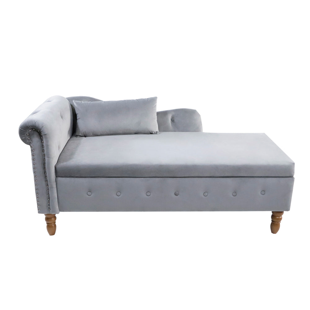 grey-velvet-lounge-chaise-with-storage-pillow-modern-upholstered-rolled-arm