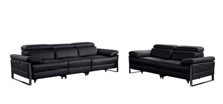 DivanItalia 1246 Modular Power Dual Reclining Sofa and Loveseat Set with Power Headrests – Top Grain Italian Leather - Black