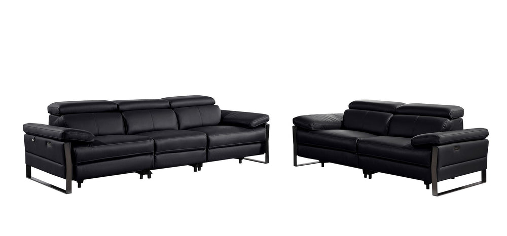 DivanItalia 1246 Modular Power Dual Reclining Sofa and Loveseat Set with Power Headrests – Top Grain Italian Leather - Black