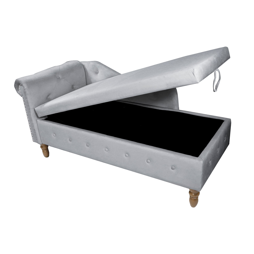 grey-velvet-lounge-chaise-with-storage-pillow-modern-upholstered-rolled-arm