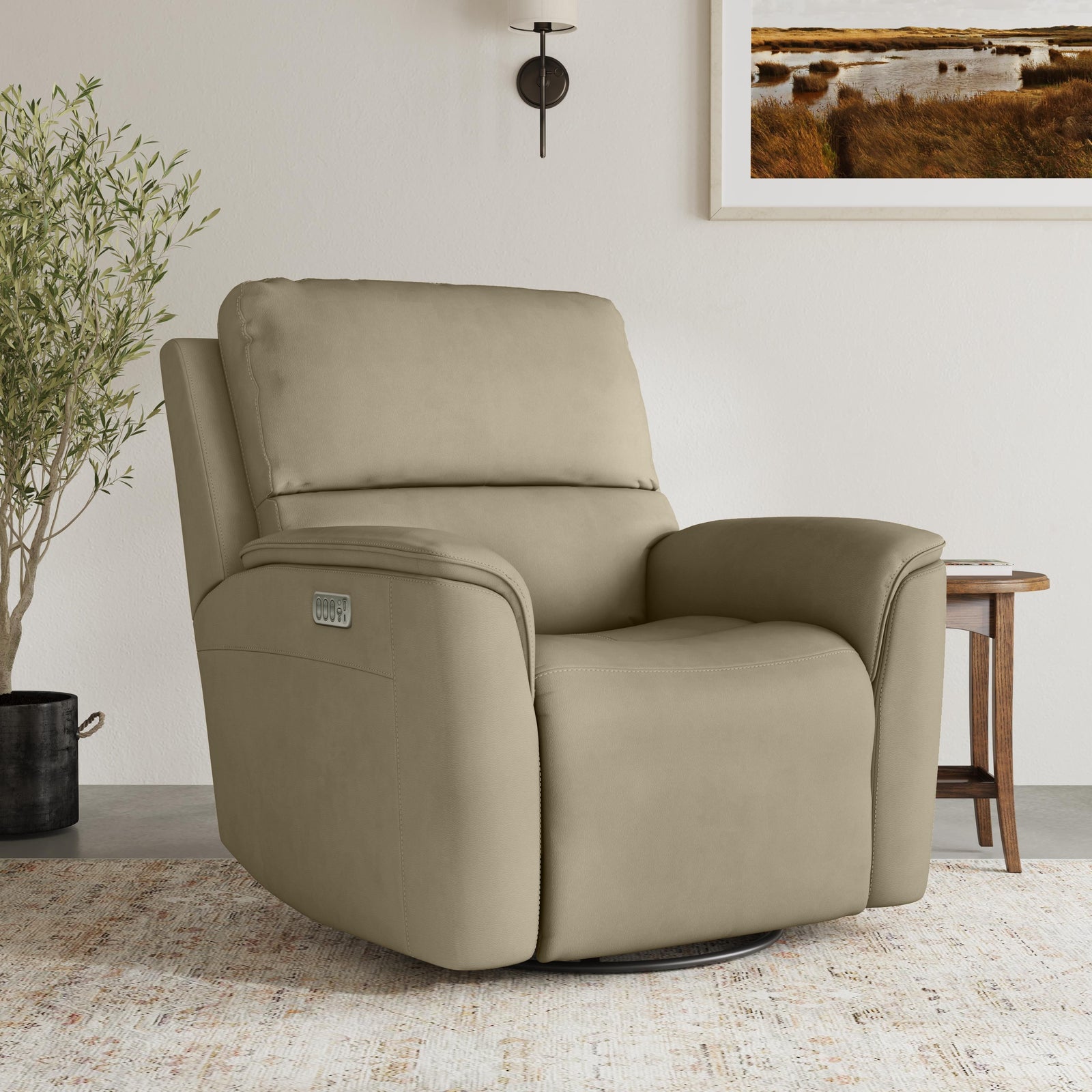 Flexsteel 1041-53P5-94680 Henry  Power Swivel Gliding Recliner With Power Headrest, Lumbar, Heat & Massage  Beige