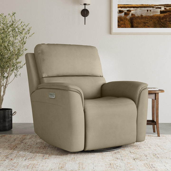Flexsteel 1041-53P5-94680 Henry  Power Swivel Gliding Recliner With Power Headrest, Lumbar, Heat & Massage  Beige