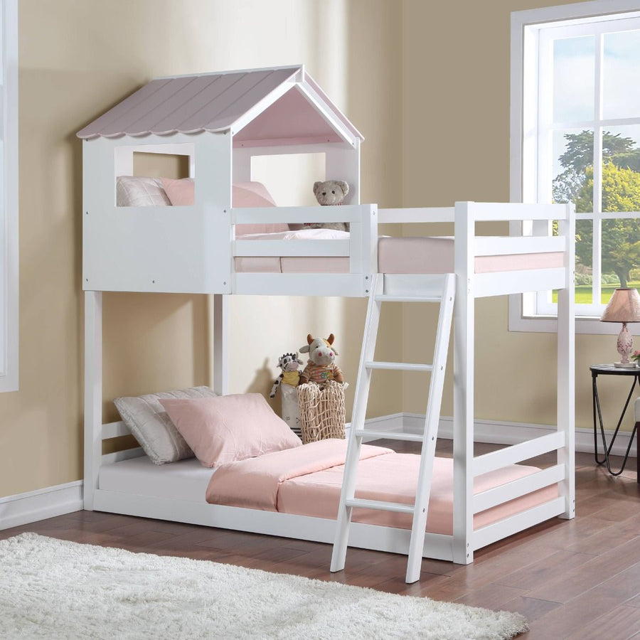 ACME Furniture Solenne Twin Over Twin Bunk Bed White & Pink
