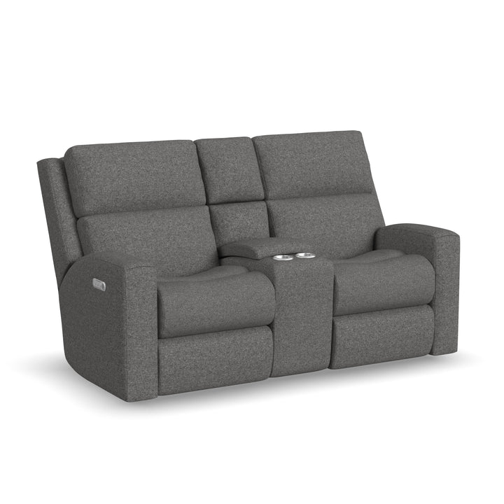Score Power Reclining Loveseat With Console &amp; Power Headrests &amp; Lumbar Dark Gray
