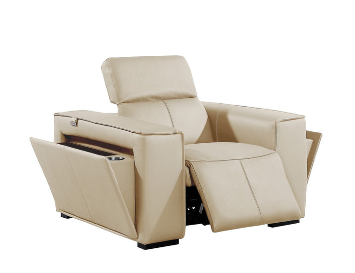DivanItalia 1224 Top Grain Italian Leather Power Reclining Chair with Power Headrests - Beige