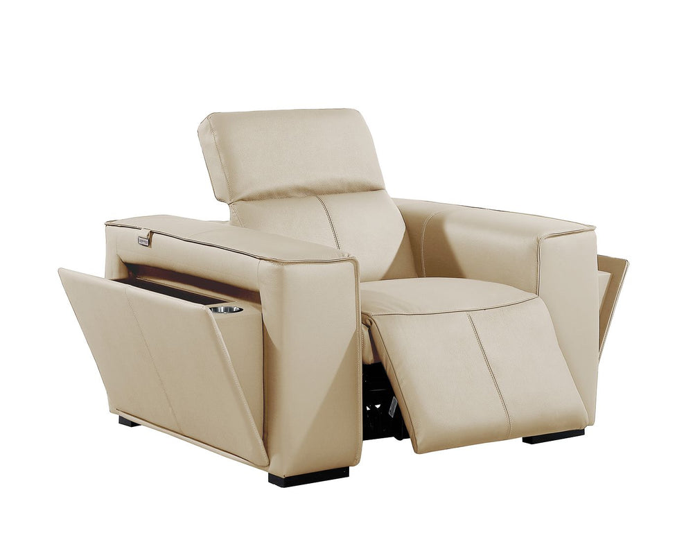 DivanItalia 1224 Top Grain Italian Leather Power Reclining Chair with Power Headrests - Beige