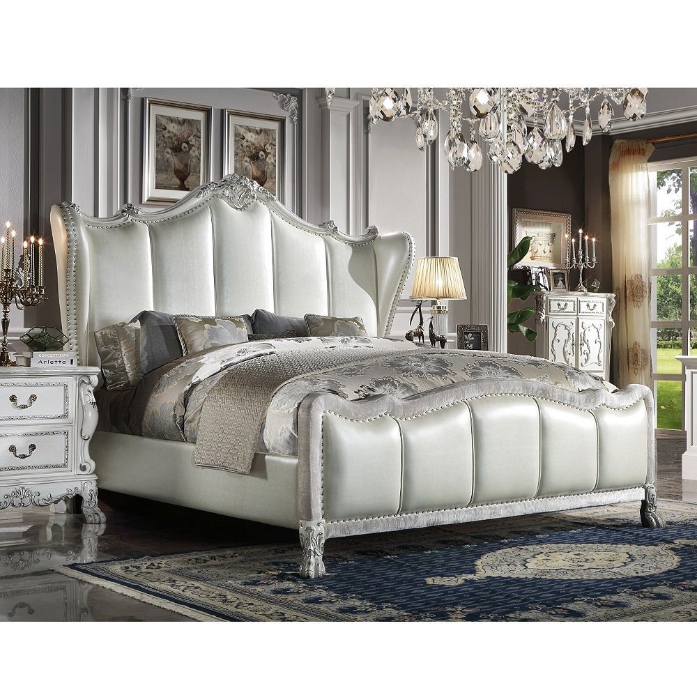 Dresden II - California King Bed - Synthetic Leather & Bone White