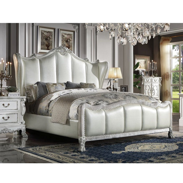 Dresden II - California King Bed - Synthetic Leather & Bone White