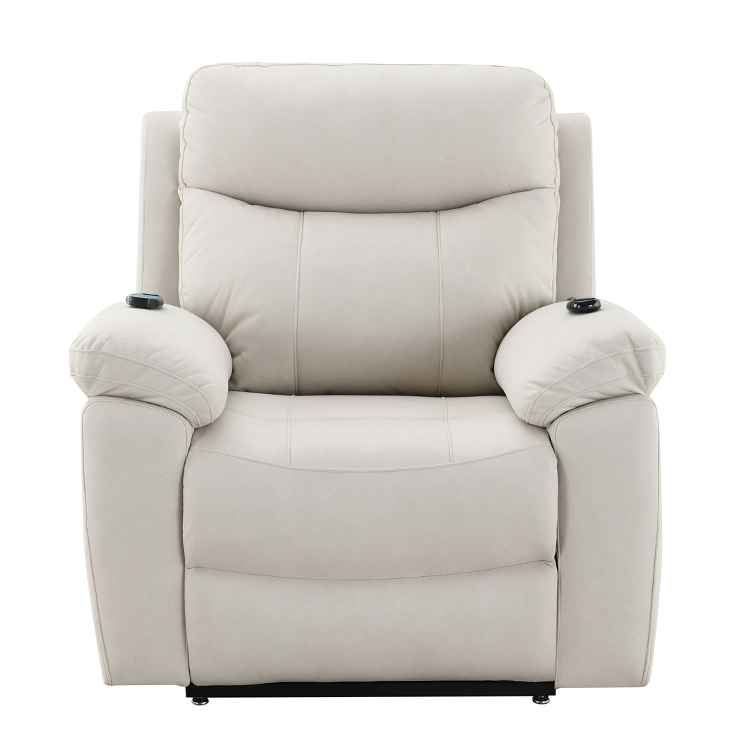 Chriki - Polished Microfiber Power Motion Recliner With Lift Heating Massage Chair - Beige