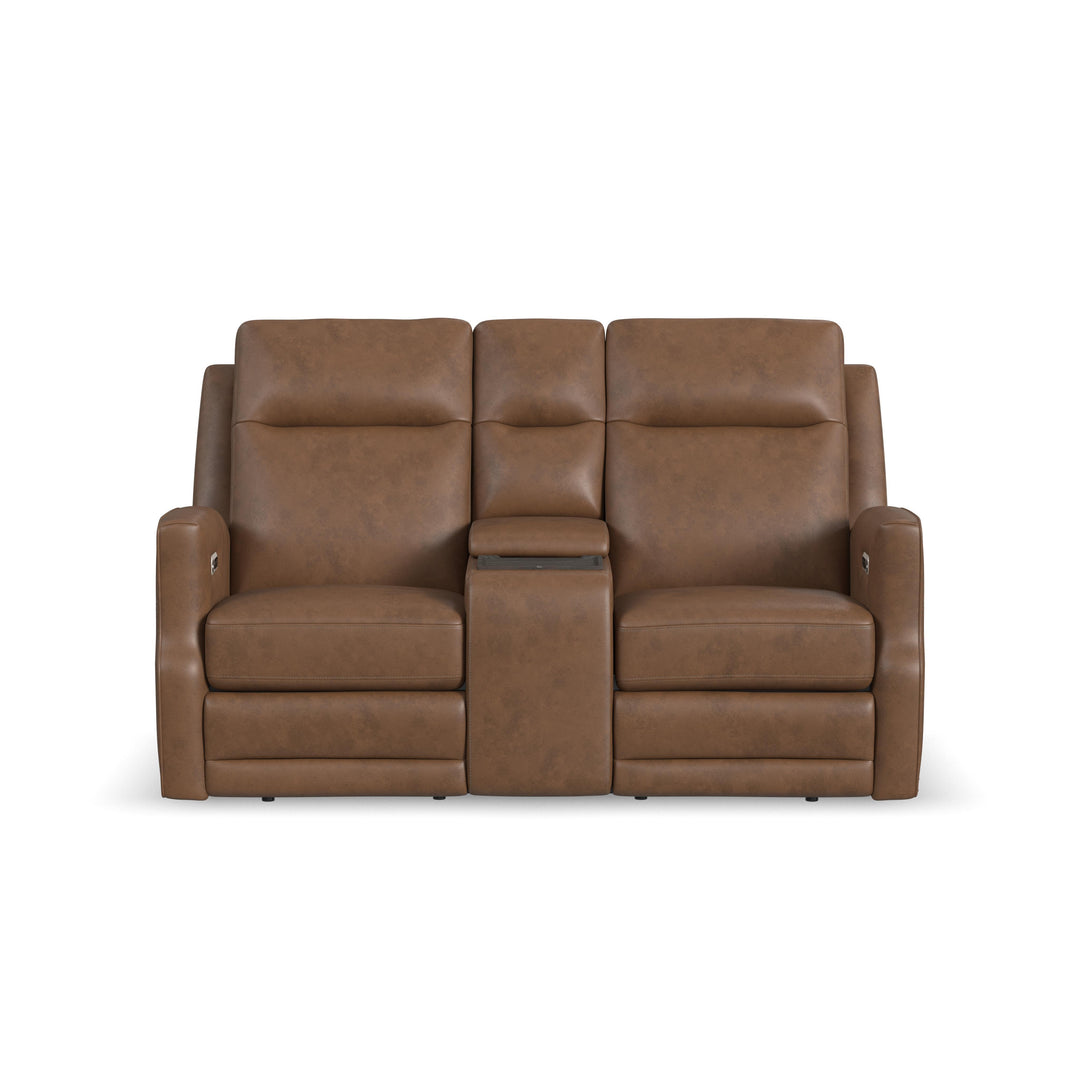 Maxwell  Power Reclining Loveseat With Console, Power Headrests And Lumbar  Cedar