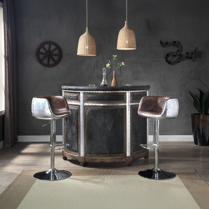 Brancaster - 41" Adjustable Stool With Swivel - Vintage Brown Top Grain Leather & Aluminum