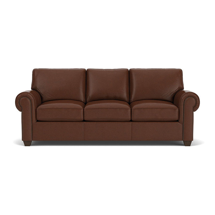Carson Leather Sofa, Nailhead Trim Dark Brown