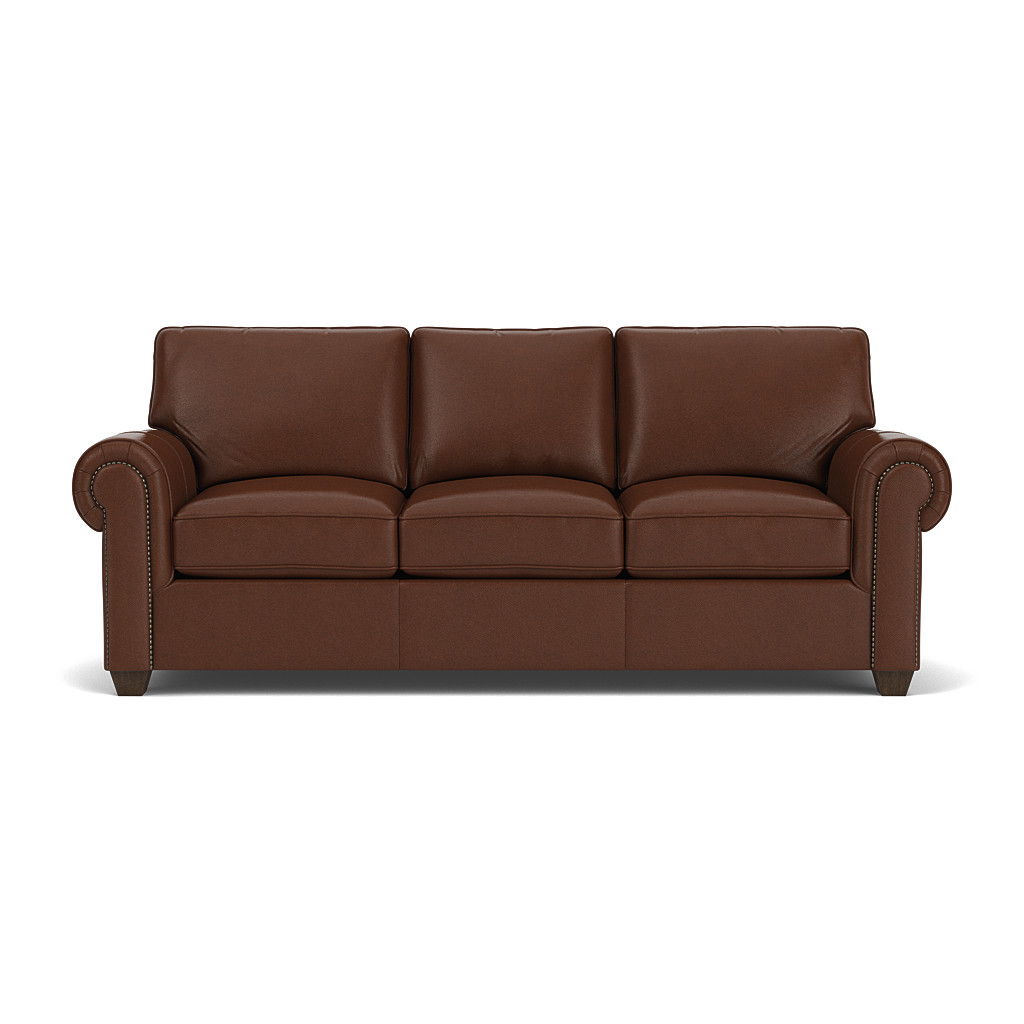 Flexsteel B3936-31 Carson  Leather Sofa, Nailhead Trim  Dark Brown