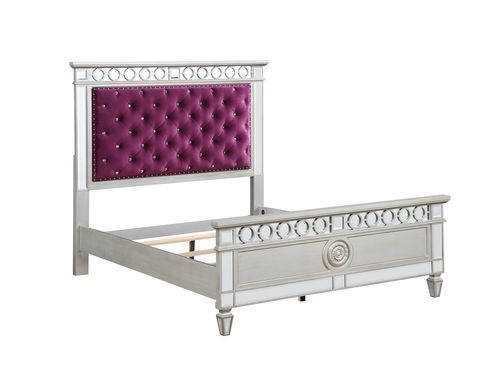 Varian - Full Bed - Burgundy Velvet, Silver & Mirrored