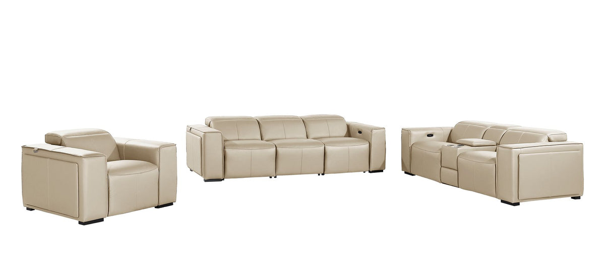 DivanItalia 1224 7-Piece Modular Power Reclining Sofa, Loveseat & Chair Set in Top Grain Italian Leather with 6 Power Recliners & Power Headrests - Beige