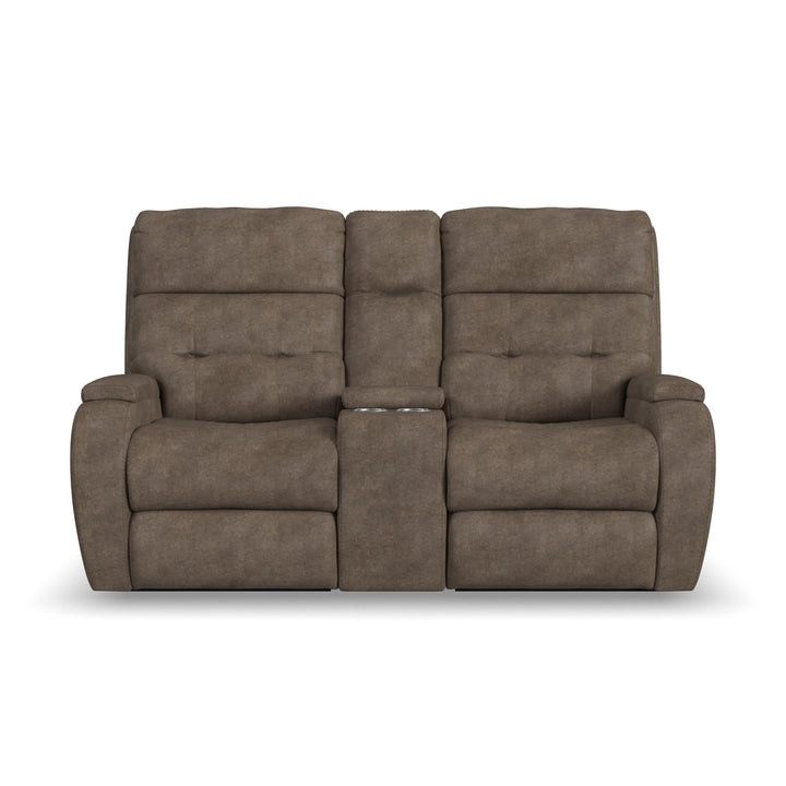 Strait Leather Power Reclining Loveseat with Console &amp; Power Headrests