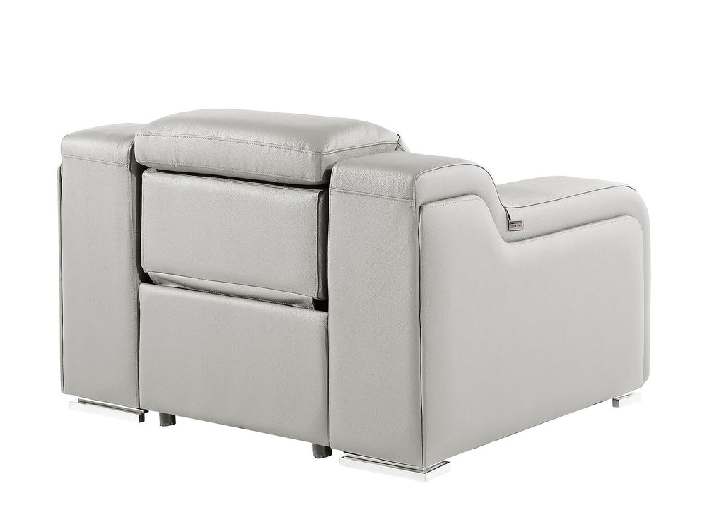 DivanItalia 1116 Top Grain Italian Leather Power Reclining Chair with Power Headrests - Light Gray