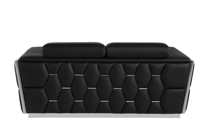 DivanItalia 1111 Loveseat with Adjustable Headrest in Top-Grain Italian Leather - Black