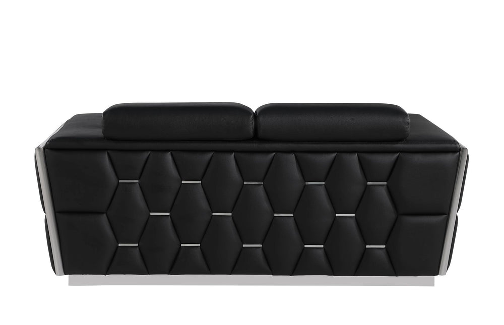 DivanItalia 1111 Loveseat with Adjustable Headrest in Top-Grain Italian Leather - Black