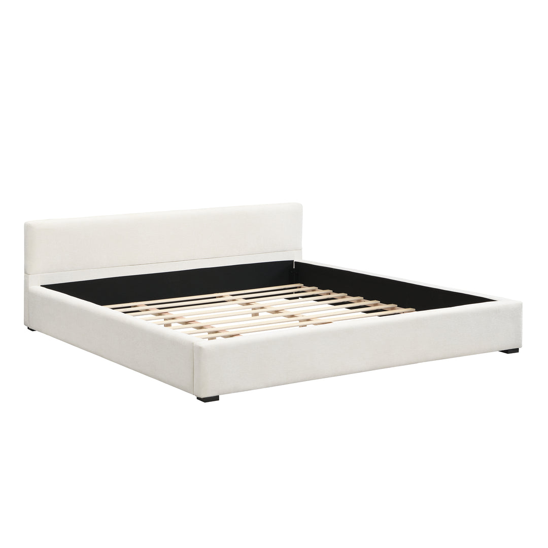 Wide-Edge Upholstered King Bed – Beige