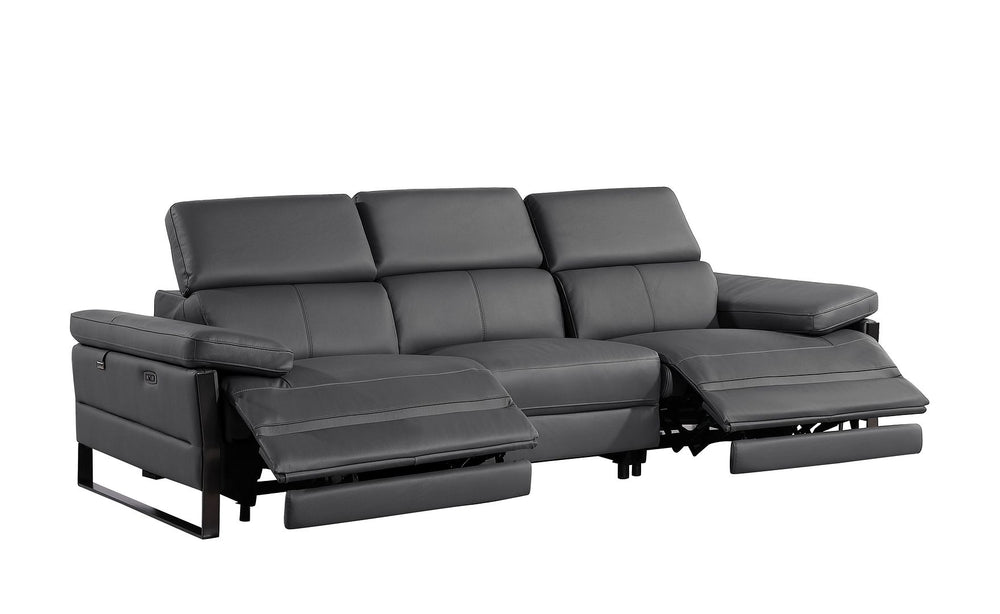 DivanItalia 1246 Modular Power Dual Reclining Sofa and Loveseat Set with Power Headrests – Top Grain Italian Leather - Dark Gray
