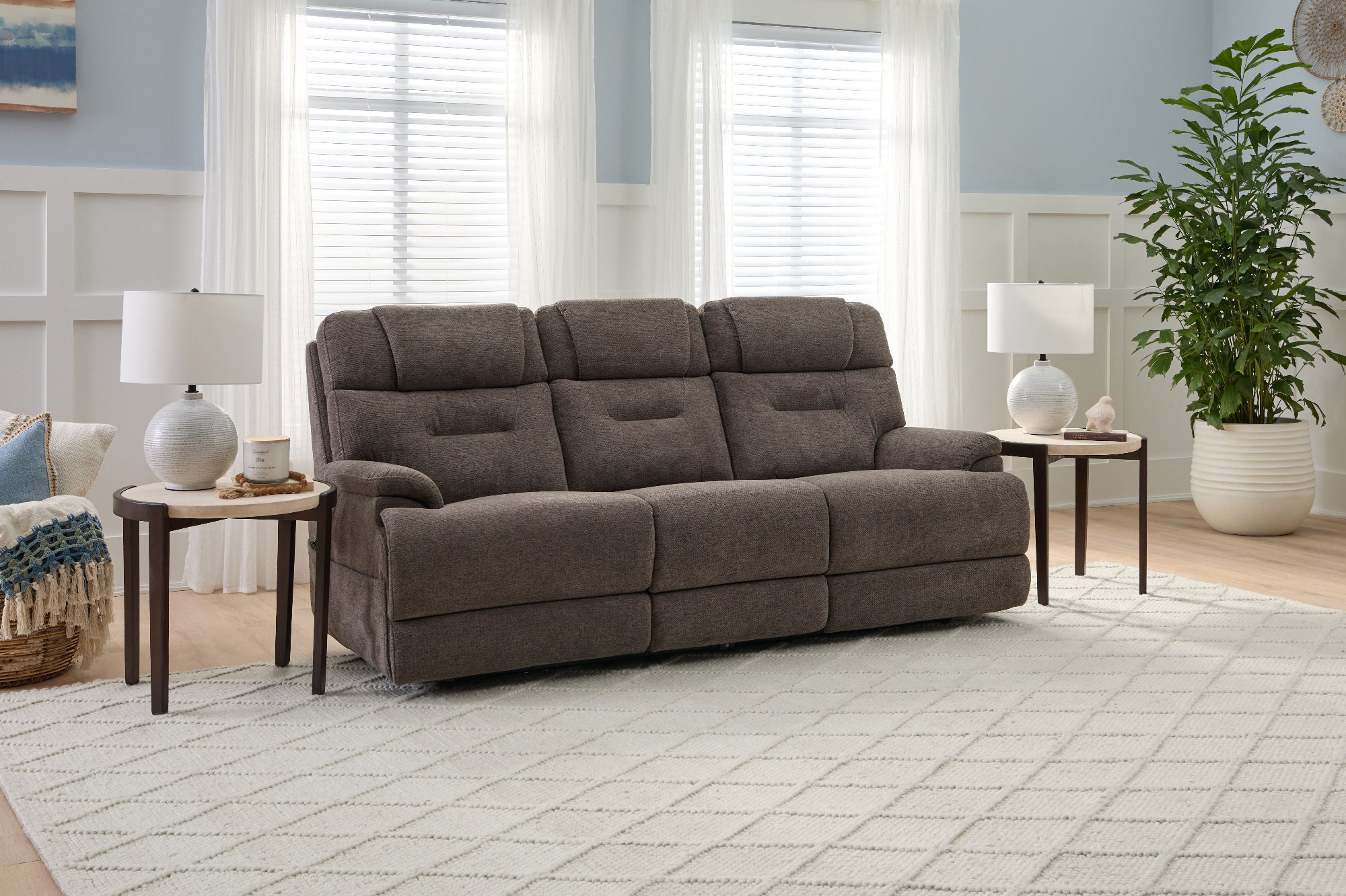 Zecliner Zofa Fabric Power Sleep Sofa with Power Headrests & Lumbar in Umber