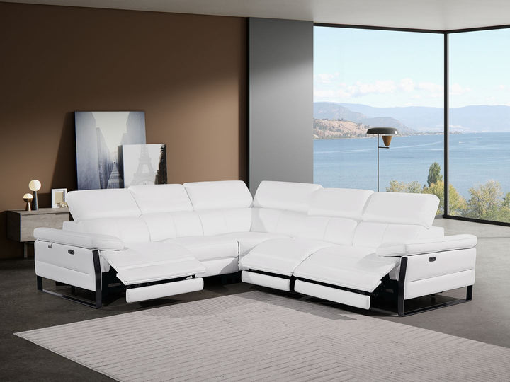 DivanItalia 1246 5-Piece L-Shaped Modular Power Reclining Sectional with Power Headrests – Top Grain Italian Leather - White