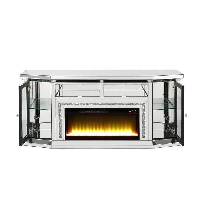Noralie - 32" TV Stand With Fireplace & LED - Mirrored & Faux Diamonds