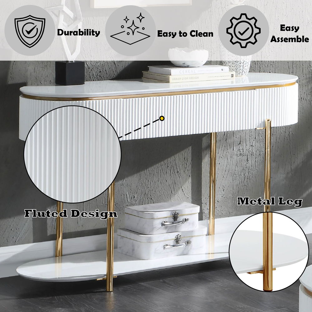 Daveigh - Sofa Table - White High Gloss & Gold