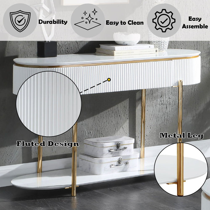 Daveigh - Sofa Table - White High Gloss & Gold