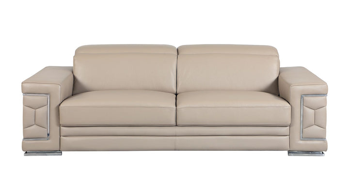 DivanItalia 692 3-Piece Sofa Set with Adjustable Headrest in Top-Grain Italian Leather - Beige