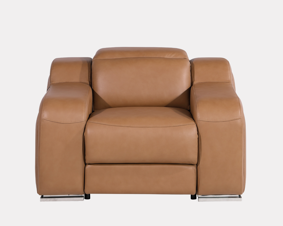 DivanItalia 1116 Cognac Italian Leather Power Reclining Chair with Power Headrests