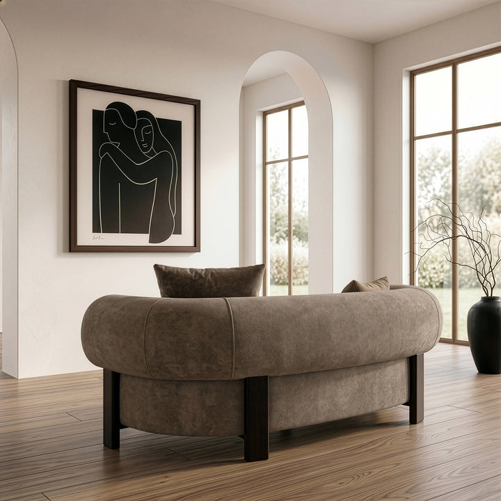 Arnaud - Modern Tan Fabric + Brown Oak Loveseat Sofa