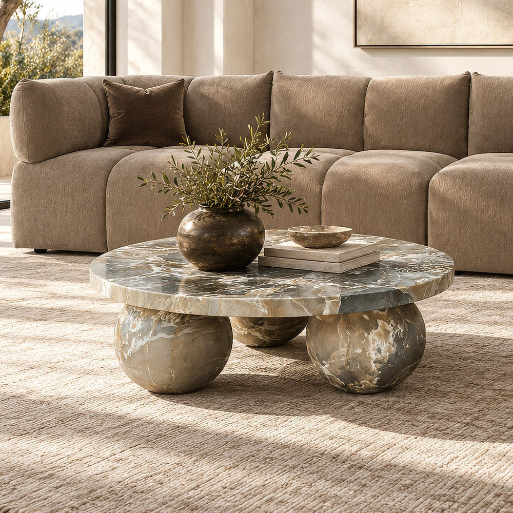 Wutai - Modern Faux Marble Concrete Round Coffee Table