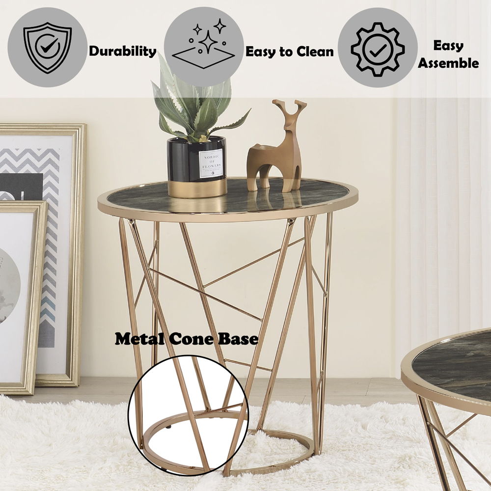 Cicatrix - End Table - Faux Black Marble Glass Top & Champagne