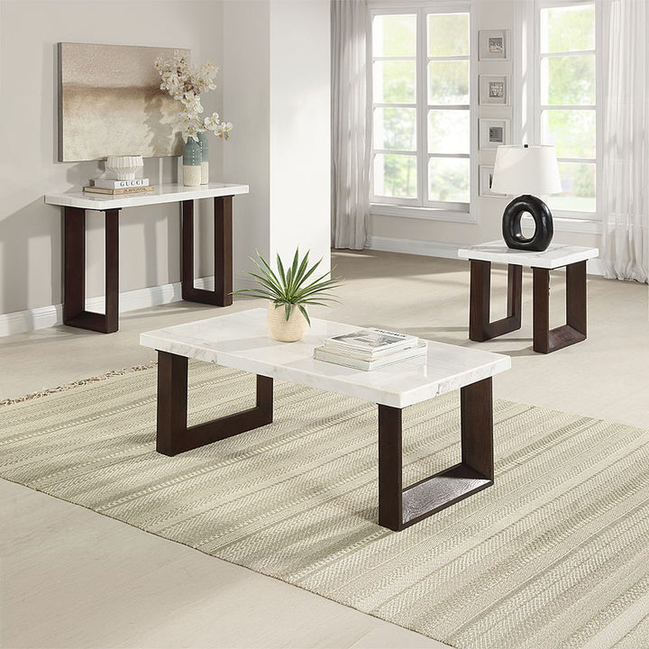 Edwyn - Coffee Table With Marble Top - White Natural Marble Top & Brown