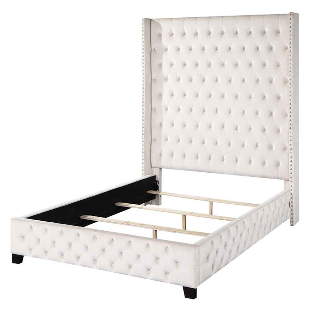 Fabrice - Queen Bed - Beige Velvet