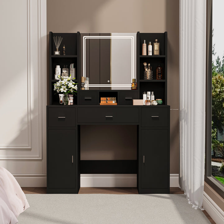 Newly designed smart mirror dressing table with drawers and storage cabinet, Black