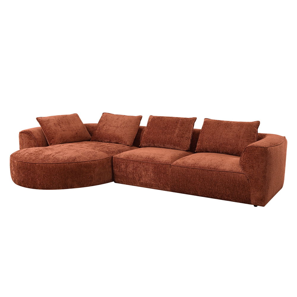 ACME Furniture Aceso Sectional Sofa With 4 Pillows Rust Brown Chenille