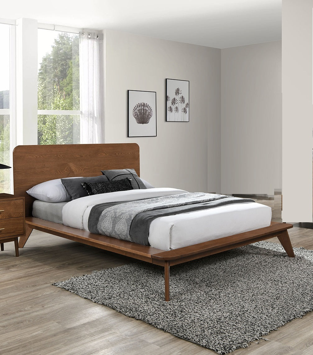 Mid-Century Modern Style Walnut Platform Bed - Full