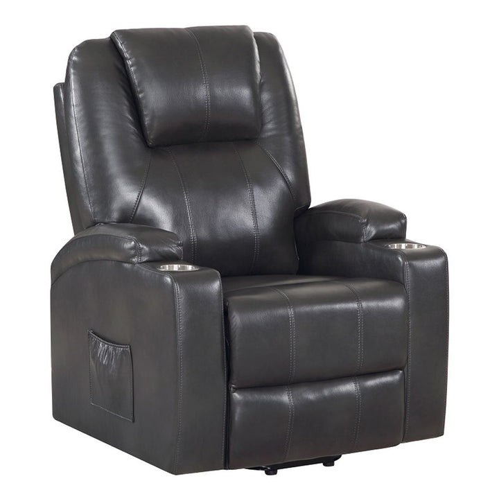 Evander - Recliner With Power Lift & Massage - Gunmetal Leather Aire