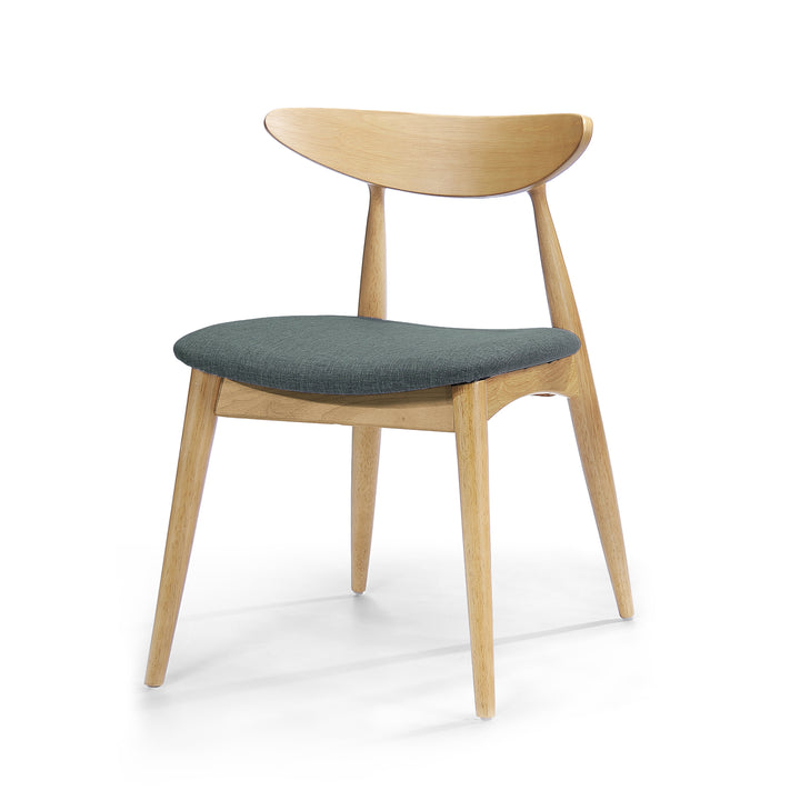 Retro Rubberwood Dining Chair – Natural/Gray (Set of 2)