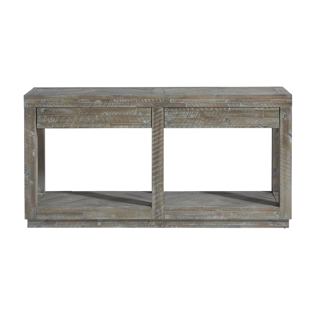 Modus Furniture 5Qs323 Herringbone Solid Wood Two Drawer Console In Rustic Latte