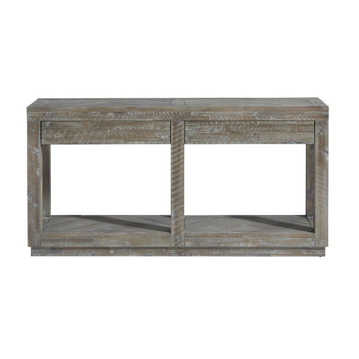Modus Furniture 5Qs323 Herringbone Solid Wood Two Drawer Console In Rustic Latte